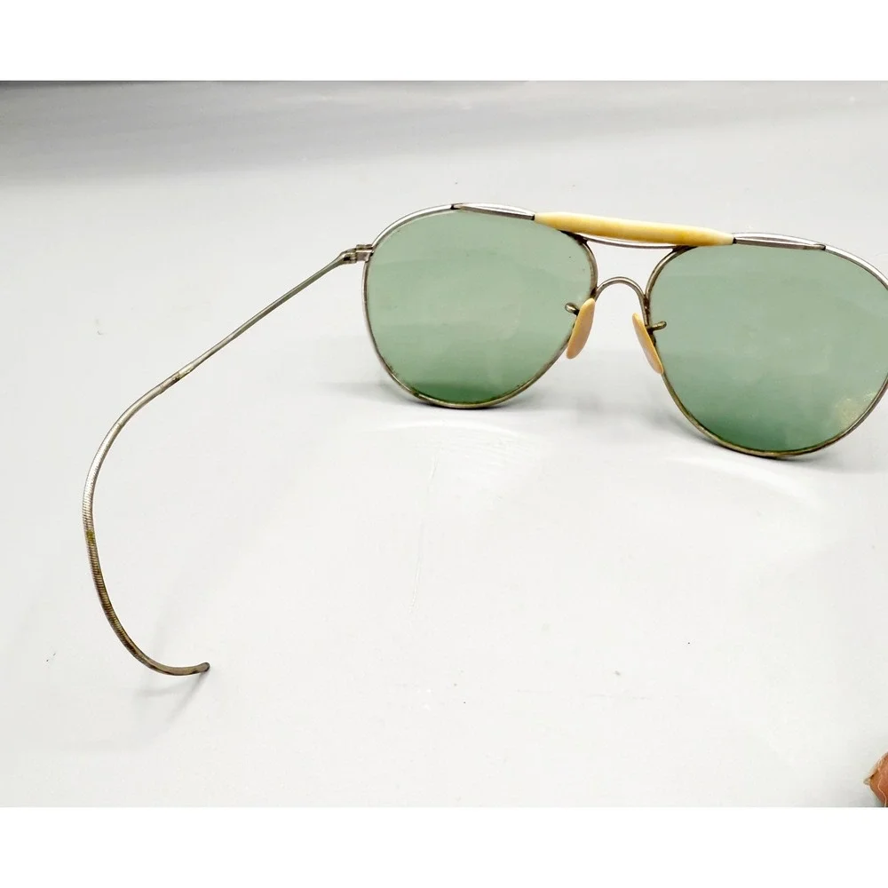 Vintage WW2 Aviator Sunglasses Green Lenses Metal Frame Pre-Ray Ban Glasses‎ AO